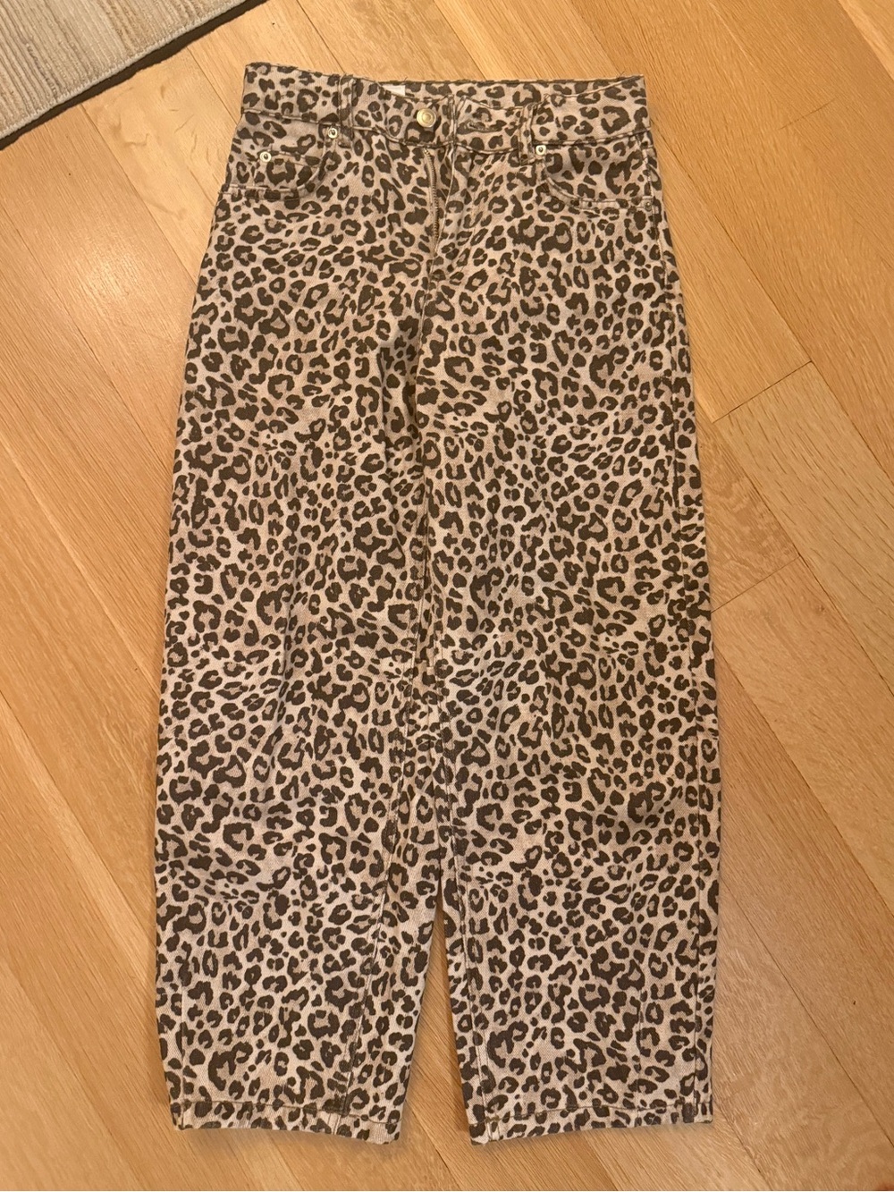 Leopard Print Kids barrel jeans  - Beige and Black Animal Print